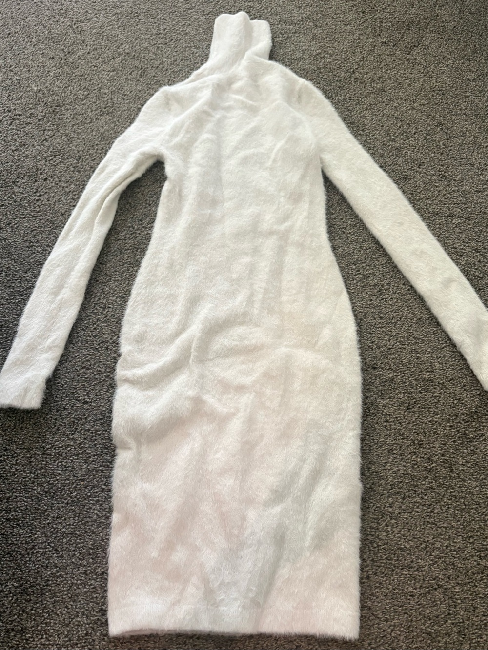 LPA White Long-Sleeve Turtleneck Fuzzy Bodycon Dress